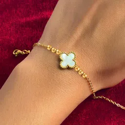 Jewels Galaxy Gold Plated Stainless Steel Anti-Tarnish White Clover Themed Wraparound Bracelet-image-26