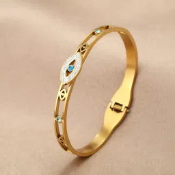 Jewels Galaxy Gold Plated Stainless Steel Evil Eye Themed Anti Tarnish Bangle Style Bracelet-image-14