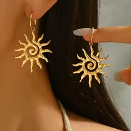 Jewels Galaxy Gold Plated Stainless Steel Anti Tarnish Sun Shaped Drop Earrings-picture-11