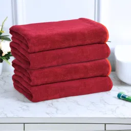 Black Gold Bath Towels 400 Gsm Lightweight Ultra-Soft Plain Maroon (Pack Of 4) image 1
