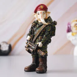 eCraftIndia Polyresin Handcrafted Soldier Lord Ganesha Idol with Machine Gun image 1