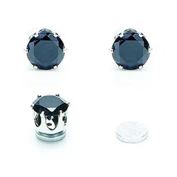 oomphelicious Jewellery Pair Of Black Stone Silver Stainless Steel Small Magnetic Non-Piercing Fashion Stud Earrings For Men & Boys image 4