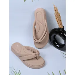 Jove Women Beige Solid T-Strap Sandals image 1