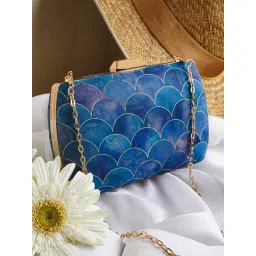 Joker & Witch Cerulean Ocean Waves Blue Printed Clutch image 2