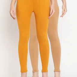 TAG 7 Pack of 2 Mustard Yellow & Beige Ankle Length Leggings-image-68