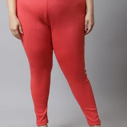 TAG 7 PLUS Women Plus Size Pack Of 2 Peach & Orange Solid Ankle Length Leggings image 2