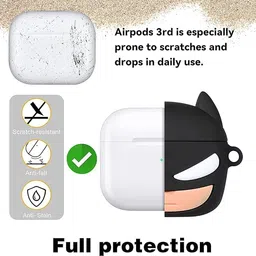 YSTIFYRA Soft Silicone Protective Case 3D Design Shockproof Case Cover with Anti-Lost Metal Keyring Compatible for Apple AirPods Pro Charging Case (airpod not Included) (Batman) image 4