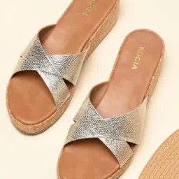 ROCIA By Regal Gold Women Shimmer Cross Strap Wedges Heels-image-57