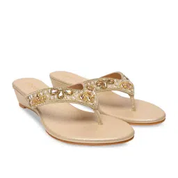ROCIA By Regal Gold Women Embroidered Wedge Heels Sandals-picture-15