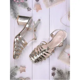 Jove Women Gold Metallic Sandal Heels-picture-13