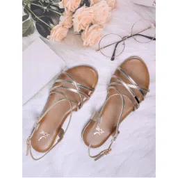 Jove Women Gold Solid Metallic Sandals-picture-17