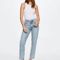 MANGO Women Blue Pure Cotton Mom Fit High Rise Sustainable Jeans image 3