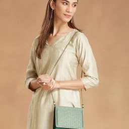 fabindia fashion Fabindia Women Green Polyester Woven Clutch-picture-37