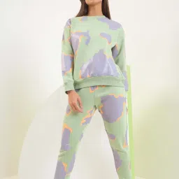 Sweet Dreams Women Green Printed Sweatshirt with Joggers-picture-37
