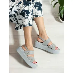 Elle Grey Buckled Laser Cut Comfortable Sandal image 1