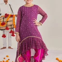 pspeaches Girls Floral Printed Regular Kurta with Dhoti Pants image 1