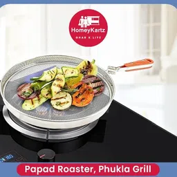 homeykartz pulka grill for gas stove, phulka grill, jali for kitchen cooking, papad roaster, roti grill, brinjal roaster, roti jali steel mesh griller (SS GRILL MEDIUM) |Free Standing |Gas powered image 2