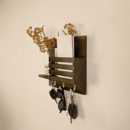 symplify Somerset Wooden Wall Shelf Organiser With Key Holders image 3