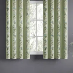 Haus & Kinder 100% Cotton Printed Curtains Vintage Posy, Eyelets, Sage Green (Pack of 2)-picture-37