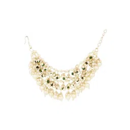 I Jewels Gold Plated White and Green Traditional Multi Layered Pearl Ear Chain image 3