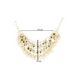 I Jewels Gold Plated White and Green Traditional Multi Layered Pearl Ear Chain image 4