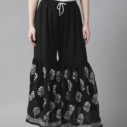 ADA Women Black & White Chikankari Flared Georgette Ethnic Sharara-picture-17