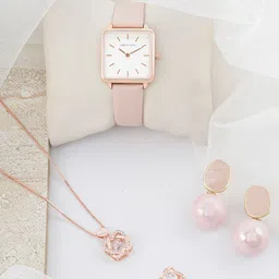 JOKER & WITCH Women Pink, Rose Gold and White Watch Gift Set-picture-40