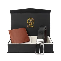 ZORO Men Black & Brown Solid Belt & Wallet Accessory Gift Set image 1