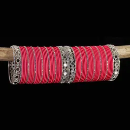 LAVAZZA Set Of 70 Mirror Work Crystal Studded Lightweight Bangles image 1