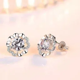 MYKI Silver-Plated Floral CZ Stone Studded Studs Earrings-picture-32