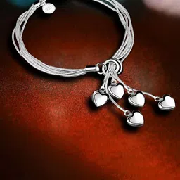 MYKI Silver-Plated Heart Charm Multistrand Bracelet-picture-22