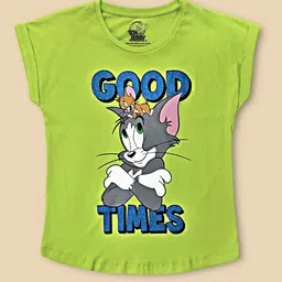 Kids Ville Girls Green Tom & Jerry Printed Pure Cotton T-shirts-picture-45