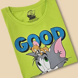 Kids Ville Girls Green Tom & Jerry Printed Pure Cotton T-shirts image 2