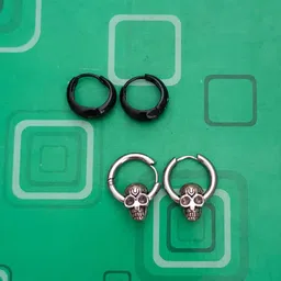 m men style Mens Fashion Punk Skull Rock Skeleton Silver And Black Stainless Steel Earrings For Men And Women image 2