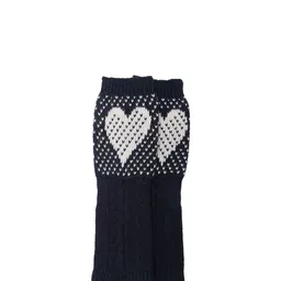 Bharatasya Women Black & White Self-Design Long Mittens Winter Hand Gloves image 5