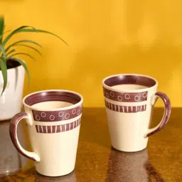 AAKRITI ART CREATIONS Cream-Coloured & Purple 2 Pieces Printed Ceramic Glossy Mugs 200ml-picture-13