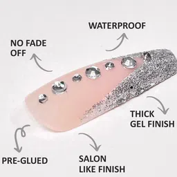 JUSTGOLD Set Of 24 Professional Obsession Press On Pre Glued Nails - Silver 15 image 3