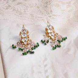 Rubans 24K Gold-Plated Pachi Kundan Choker Set with Light Gold Beads & Green Accents image 3