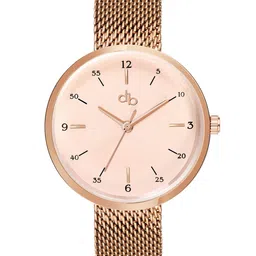 DressBerry Women Rose Gold-Toned Brass Embellished Dial & Rose Gold-Plated Stainless Steel Textured Straps Watch-image-22