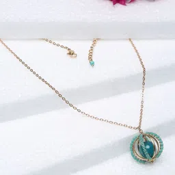 Madame Rose Gold & Teal Rose Gold-Plated Short Drop Turq Cage Necklace-image-13