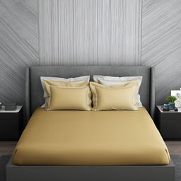 SPACES Hygro Gold-Toned Cotton 350 TC King Bedsheet With 4 Pillow Covers-picture-19
