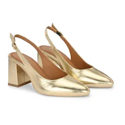 Delize Gold Women Vegan Leather Sandal Heels-picture-13
