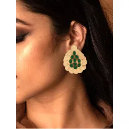 Suhani Pittie Gold teardrop earrings with green crystals-picture-12