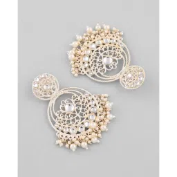 VOJ Gold Plated Kundan Contemporary Circular Chandbaali Earrings image 5