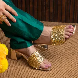 Hydes N Hues Women Gold Sandal Heels-image-47