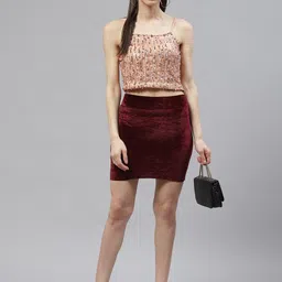 plusS Women Nude-Coloured Poly Georgette Sequined Crop Top image 5