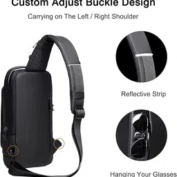 skytone Anti Theft Unisex Waterproof Side Bag, USB Charging port Shoulder Backpack With Multifunctional Use for Travel, Hiking, Camping, Daily Out (Grey & Golden) image 3