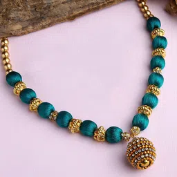 AKSHARA Gold-Toned & Green Gold-Plated Handcrafted Silk Thread Necklace-picture-40