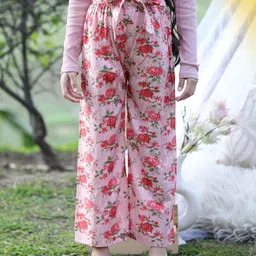 Cutiekins Girls Floral Printed Knitted Cotton Straight Palazzos-image-9