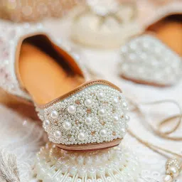 NR BY NIDHI RATHI Pista White Pearled Ethnic Juttis image 3